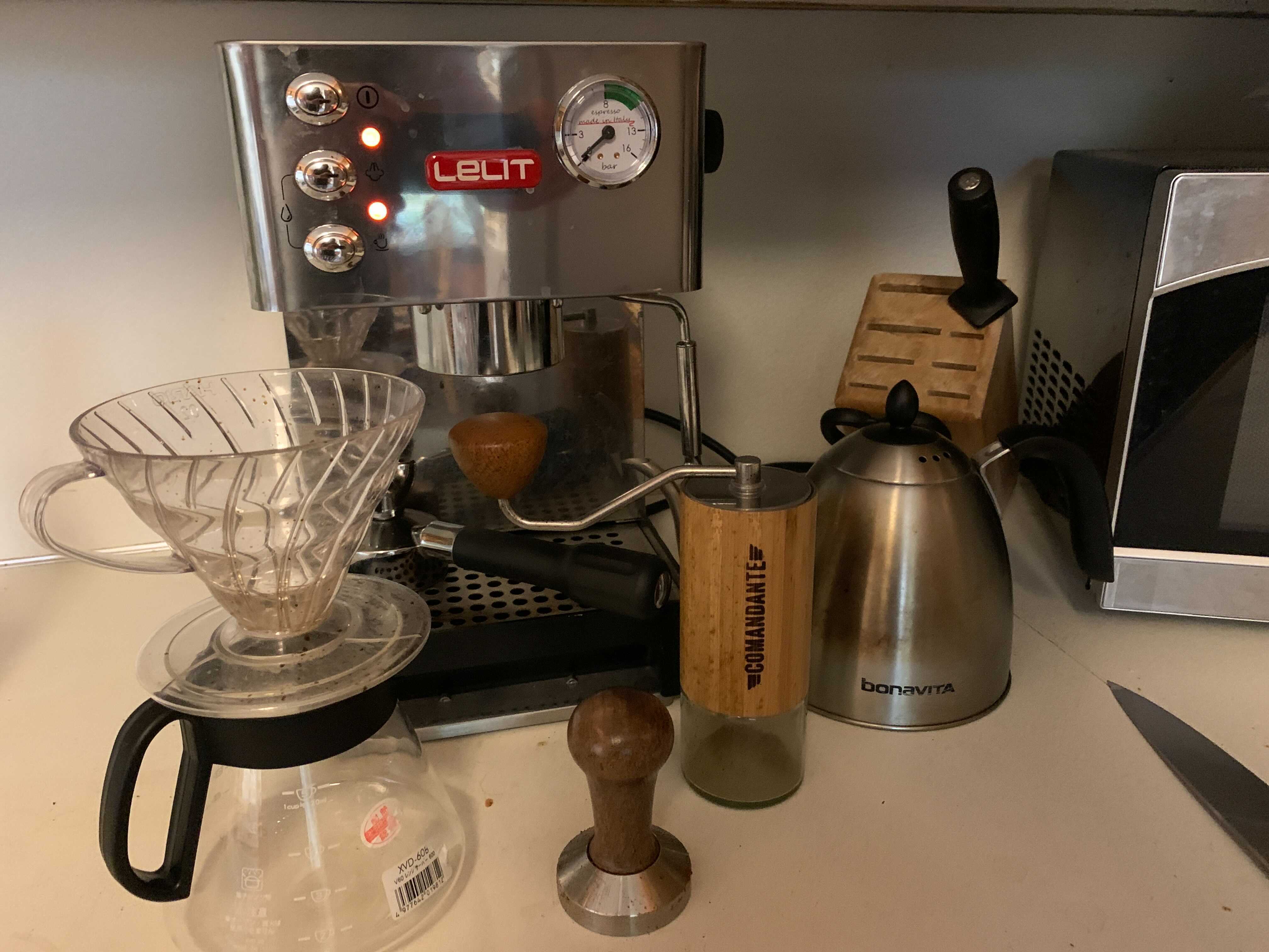 Coffee machine and supplies, Picture source: Trey Bianchini